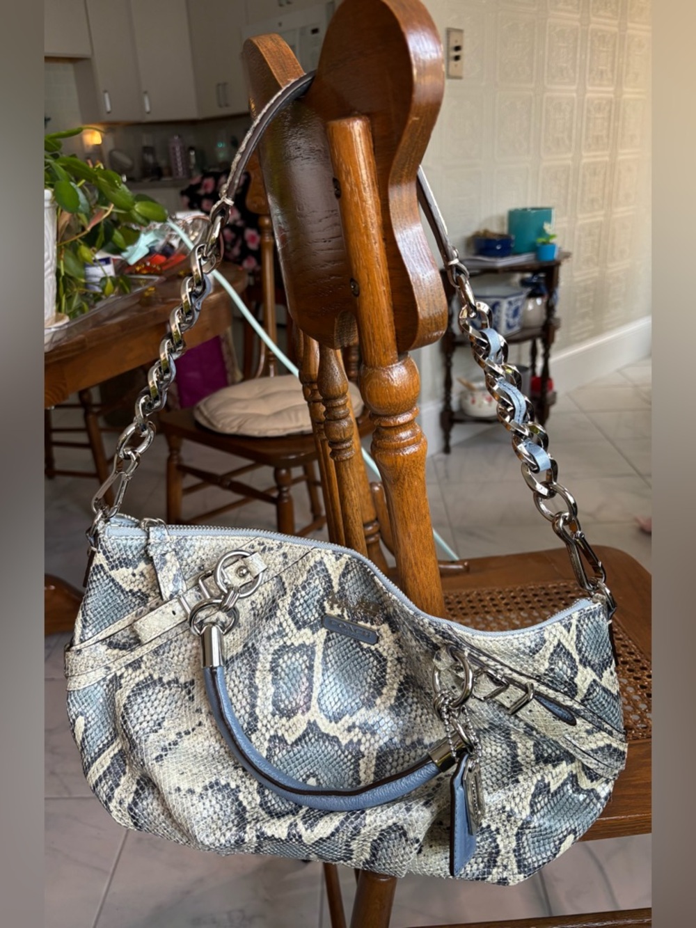 Coach Python-Print Leather Shoulder Bag in Blue, Gray and Cream - Picture 15 of 15